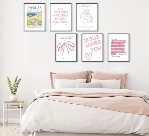 Pink Christian Wall Art Preppy Bible Verses Painting Pictures Psalms Wall Decor Trendy Bow Christ Jesue Poster Print Artwork for Living Room Girls Room Prayer Room Home Decoration （Unframed） in Saudi Arabia