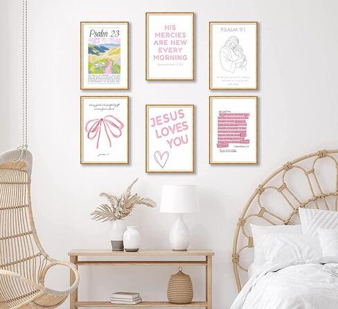 Pink Christian Wall Art Preppy Bible Verses Painting Pictures Psalms Wall Decor Trendy Bow Christ Jesue Poster Print Artwork for Living Room Girls Room Prayer Room Home Decoration （Unframed） in Saudi Arabia