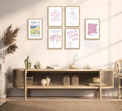 Pink Christian Wall Art Preppy Bible Verses Painting Pictures Psalms Wall Decor Trendy Bow Christ Jesue Poster Print Artwork for Living Room Girls Room Prayer Room Home Decoration （Unframed） in Saudi Arabia
