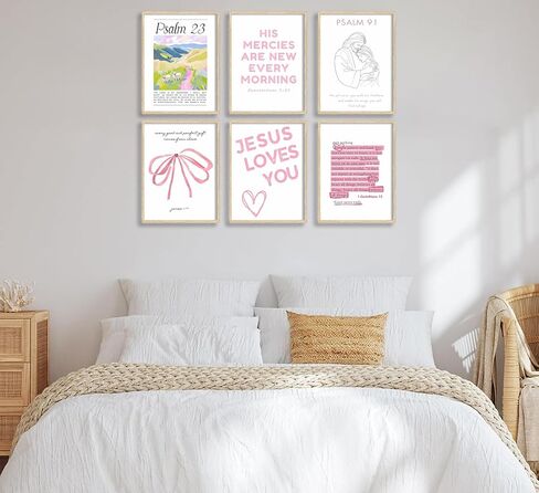 Pink Christian Wall Art Preppy Bible Verses Painting Pictures Psalms Wall Decor Trendy Bow Christ Jesue Poster Print Artwork for Living Room Girls Room Prayer Room Home Decoration （Unframed） in Saudi Arabia