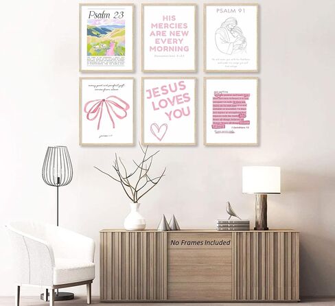 Pink Christian Wall Art Preppy Bible Verses Painting Pictures Psalms Wall Decor Trendy Bow Christ Jesue Poster Print Artwork for Living Room Girls Room Prayer Room Home Decoration （Unframed） in Saudi Arabia