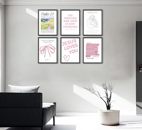 Pink Christian Wall Art Preppy Bible Verses Painting Pictures Psalms Wall Decor Trendy Bow Christ Jesue Poster Print Artwork for Living Room Girls Room Prayer Room Home Decoration （Unframed） in Saudi Arabia