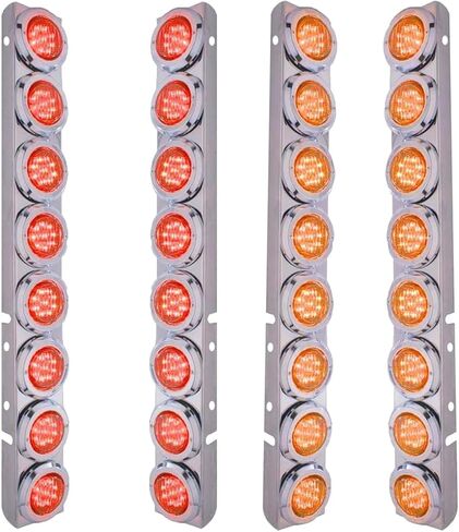 4 مساءً طقم منظف الهواء الأمامي 16 شقة RED+مصابيح LED صفراء وإيضاد -ل Peterbilt عاكس/عدسة خلوص/ضوء العلامة ، الفولاذ المقاوم للصدأ in Saudi Arabia
