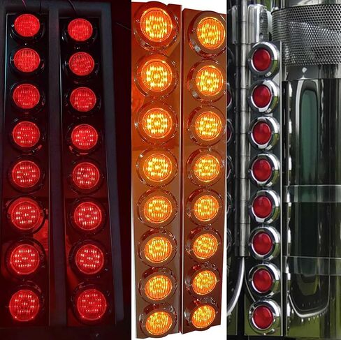 4 مساءً طقم منظف الهواء الأمامي 16 شقة RED+مصابيح LED صفراء وإيضاد -ل Peterbilt عاكس/عدسة خلوص/ضوء العلامة ، الفولاذ المقاوم للصدأ in Saudi Arabia
