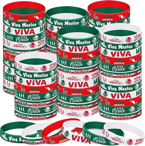 48 PCS Viva Mexico Silicone Bracelets Bulk Mexican Independence Day Decortations 16 September Supplies for Dia de la Independencia in Saudi Arabia