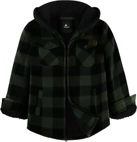 Zity Boys Flannel Shirt Jacket Fleece Sherpa مبطن من منقوشة السترات للجنسين معطف كامل zip Hoodie Girls Winter Outwear 6-15 in Saudi Arabia