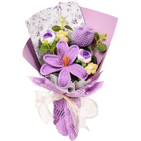 Hlenbin Crochet Flowers Bouquet - Handmade Tulips Roses Daisies Knitted Flowers for Mother's Day Wedding Anniversary Birthday Teacher Appreciation Gifts Home Decor Pink in Saudi Arabia