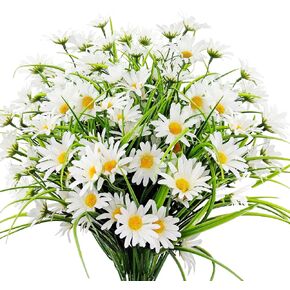 4 Bundles Artificial Silk Daisy Flowers Fake Daisies Plastics Plants Flower Faux Wildflowers Outdoor UV Resistant for Home Decor Indoor Outside Porch Patio Garden Planters Decoration (White) in Saudi Arabia