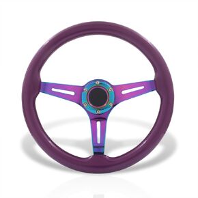 AJP Distributors Universal 350mm 14" Vintage Wood Grain Style 6 Bolts Holes Steering Wheel w/Horn Button, JDM VIP Light Weight Deep Dish 3 Spoke Black Wood Trim w/Black Aluminum Center in Saudi Arabia