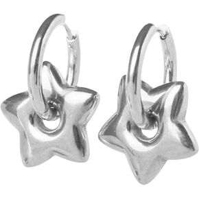 Stainless Steel Puffy Star Huggie Hoop Earrings, Sold as a Pair in Saudi Arabia