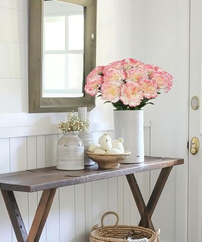 16pcs القرنفلات الوردي الزهور الاصطناعية 14.8 '' زهور الحرير قرنفل وهمية مع قرنفل فو ، زهور مركبة منزلية مركزية ديكور الزفاف ترتيبات الأزهار (الوردي الفاتح) in Kuwait