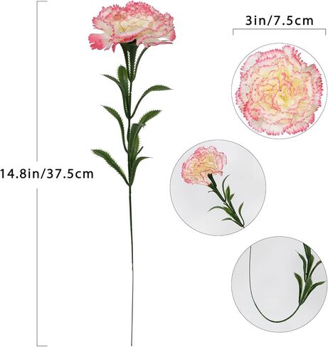 16pcs القرنفلات الوردي الزهور الاصطناعية 14.8 '' زهور الحرير قرنفل وهمية مع قرنفل فو ، زهور مركبة منزلية مركزية ديكور الزفاف ترتيبات الأزهار (الوردي الفاتح) in Kuwait