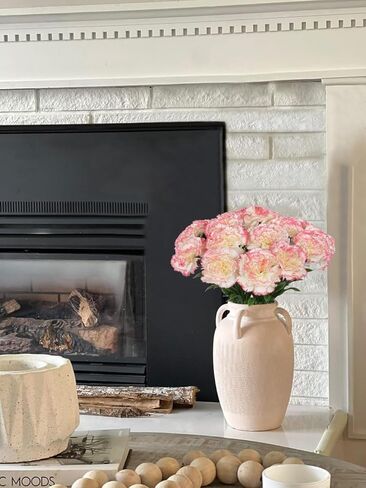 16pcs القرنفلات الوردي الزهور الاصطناعية 14.8 '' زهور الحرير قرنفل وهمية مع قرنفل فو ، زهور مركبة منزلية مركزية ديكور الزفاف ترتيبات الأزهار (الوردي الفاتح) in Kuwait