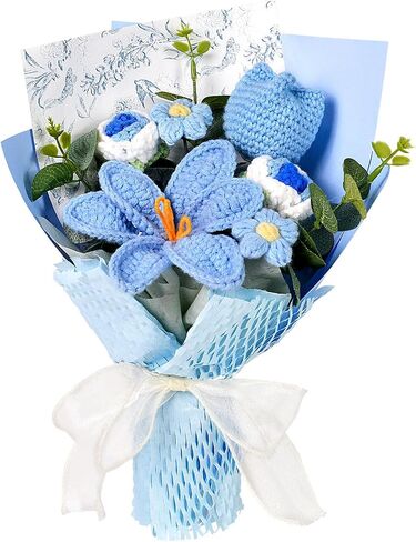 Hlenbin Crochet Flowers Bouquet - Handmade Tulips Roses Daisies Knitted Flowers for Mother's Day Wedding Anniversary Birthday Teacher Appreciation Gifts Home Decor Pink in Saudi Arabia