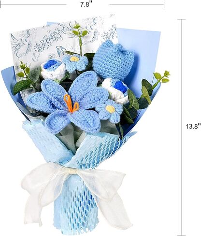 Hlenbin Crochet Flowers Bouquet - Handmade Tulips Roses Daisies Knitted Flowers for Mother's Day Wedding Anniversary Birthday Teacher Appreciation Gifts Home Decor Pink in Saudi Arabia