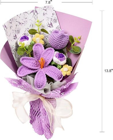 Hlenbin Crochet Flowers Bouquet - زنبق مصنوعة يدويًا الورود الإقحوانات المحبوكة لعيد الزفاف عيد ميلاد عيد ميلاد هدايا المنزل ديكور المنزل الوردي in Saudi Arabia