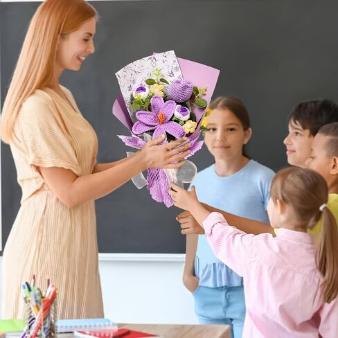 Hlenbin Crochet Flowers Bouquet - زنبق مصنوعة يدويًا الورود الإقحوانات المحبوكة لعيد الزفاف عيد ميلاد عيد ميلاد هدايا المنزل ديكور المنزل الوردي in Saudi Arabia