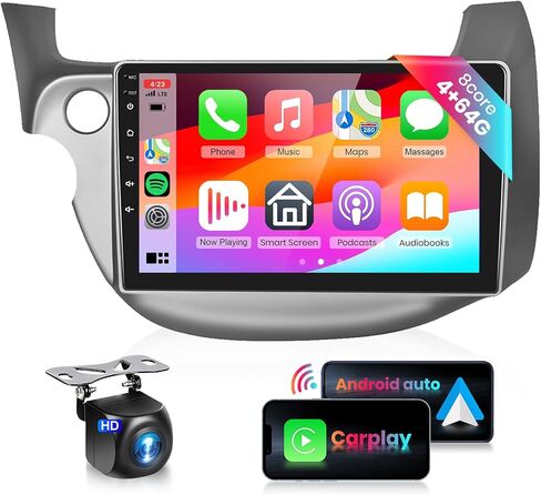 راديو سيارة بلوتوث بشاشة 10.1 بوصة HD 2.5D تعمل باللمس لسيارة Honda Fit 2008-2013 مع CarPlay Android Auto، 4 Core Android Stereo يدعم GPS Navi WiFi HiFi Mirroring AirPlay SWC 1080P كاميرا احتياطية in Saudi Arabia