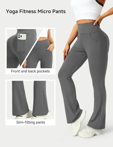 3 Packs Womens High Waist Flare Pants-Flare Yoga Pants，Yoga Pants with Pockets - High Waist and Wide Leg in Saudi Arabia