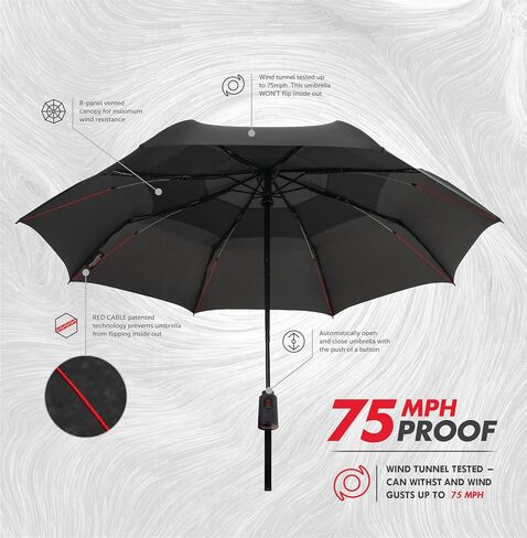 ShedRain Vortex Automatic Compact Folding Windproof Travel Umbrella – Push Button Open & Close - Rain & Windproof Vented Double Canopy – Protect from Rain, Sun & Wind - Wind Tunnel Tested to 75 mph (Charcoal) in Kuwait