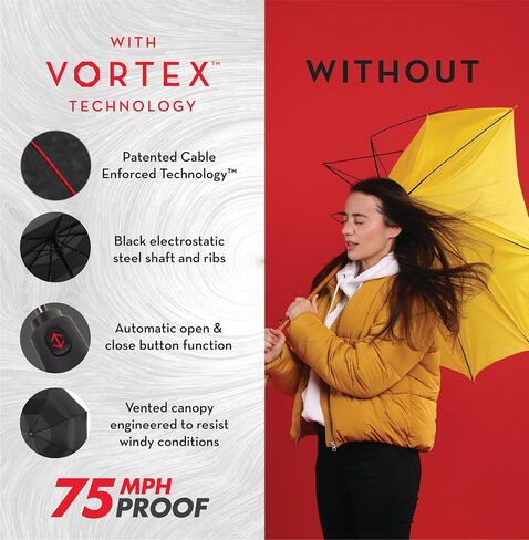 ShedRain Vortex Automatic Compact Folding Windproof Travel Umbrella – Push Button Open & Close - Rain & Windproof Vented Double Canopy – Protect from Rain, Sun & Wind - Wind Tunnel Tested to 75 mph (Charcoal) in Kuwait