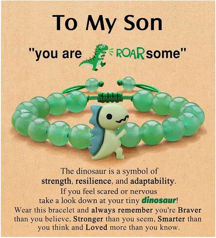 Cute Dinosaur Bracelets for Son/Grandson on First Day of School/Birthday Graduation Gifts Handmade Adjustable Cartoon Dinosaur Beaded Braided Cord Bracelet Animals Inspirational Bangles in Saudi Arabia