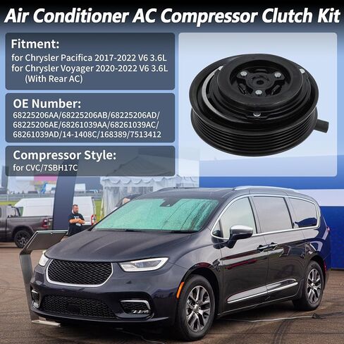 Air Conditioner AC Compressor Clutch Kit for Chrysler Pacifica 2017-2022 V6 3.6L for Chrysler Voyager 2020-2022 for CVC/7SBH17C AC Compressor Clutch Pulley W/Bearing No.68225206AA in Saudi Arabia
