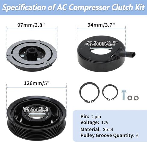 Air Conditioner AC Compressor Clutch Kit for Chrysler Pacifica 2017-2022 V6 3.6L for Chrysler Voyager 2020-2022 for CVC/7SBH17C AC Compressor Clutch Pulley W/Bearing No.68225206AA in Saudi Arabia