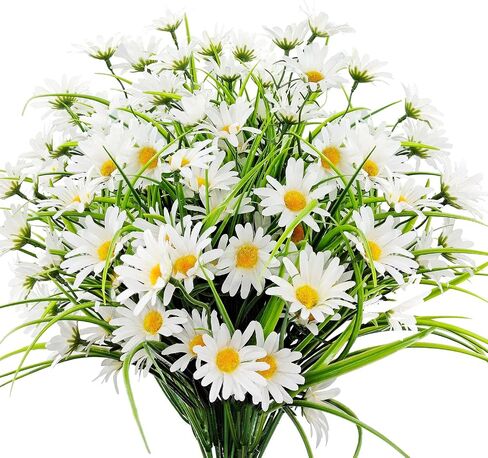 4 Bundles Artificial Silk Daisy Flowers Fake Daisies Plastics Plants Flower Faux Wildflowers Outdoor UV Resistant for Home Decor Indoor Outside Porch Patio Garden Planters Decoration (White) in Saudi Arabia