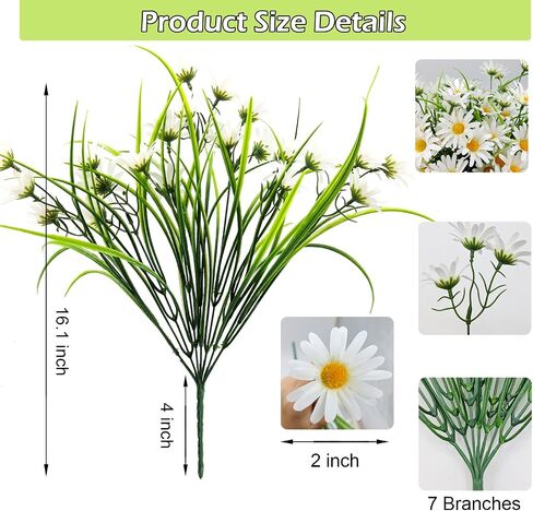 4 Bundles Artificial Silk Daisy Flowers Fake Daisies Plastics Plants Flower Faux Wildflowers Outdoor UV Resistant for Home Decor Indoor Outside Porch Patio Garden Planters Decoration (White) in Saudi Arabia