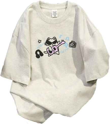 Y2K Cute Cat Graphic Tees for Women Kawaii Harajuku Oversized T-Shirt Casual Baggy Cotton Streetwear Tops in Saudi Arabia