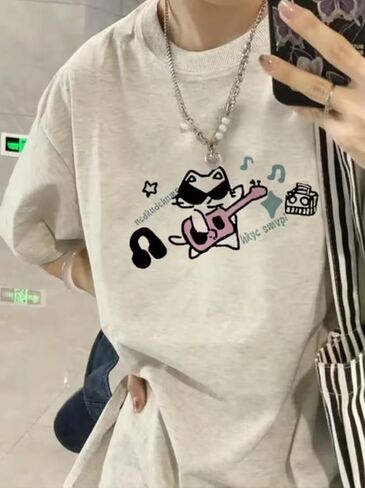 Y2K Cute Cat Graphic Tees for Women Kawaii Harajuku Oversized T-Shirt Casual Baggy Cotton Streetwear Tops in Saudi Arabia