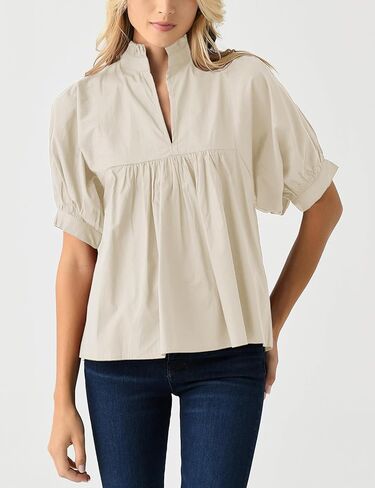 Zhiyouni Summer Blouses for Women 2025 Dressy Casual Short Sleeves V Neck Babydoll Peplum Tops in Kuwait