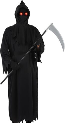 6Pcs Grim Reaper Halloween Costume for Adults Scary Faceless Hooded Robe Set with Gloves Glasses Belt Scythe in Saudi Arabia