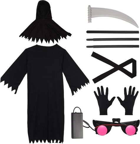 6Pcs Grim Reaper Halloween Costume for Adults Scary Faceless Hooded Robe Set with Gloves Glasses Belt Scythe in Saudi Arabia