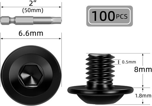 M6-1.0 x 20mm 25 PCS Flanged Button Head Socket Cap Bolts Screws, Stainless Steel 304, Allen Socket Drive, Screwdriver Bit Included, Black Finish, Fully Machine Thread in Kuwait