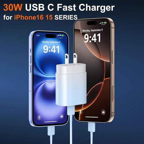 iPhone 16 15 Charger Fast Charging, 20W iPhone 16 15 Pro Max USB C Fast Charger Block with 10FT Long Type C Fast Charging Cable Cord for iPhone 16/16 Pro/16 Pro Max/15/15 Pro/15 Pro Max,Samsung Galaxy in Saudi Arabia