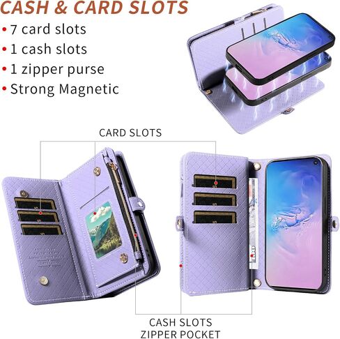 Asuwish Phone Case for Samsung Galaxy S10 Zipper Wallet Detachable Cell Cover with Tempered Glass Screen Protector Crossbody Lanyard Strap Flip Card Holder S 10 Edge 10S GS10 X10 Women Girls Brown in Saudi Arabia