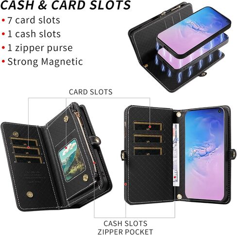 Asuwish Phone Case for Samsung Galaxy S10 Zipper Wallet Detachable Cell Cover with Tempered Glass Screen Protector Crossbody Lanyard Strap Flip Card Holder S 10 Edge 10S GS10 X10 Women Girls Brown in Saudi Arabia