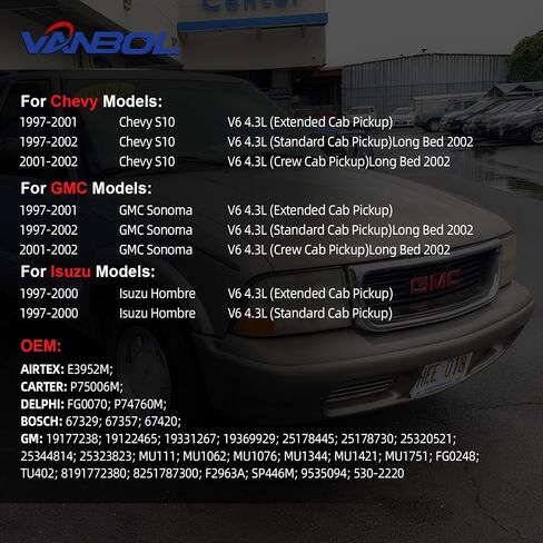 مجموعة وحدة مضخة الوقود الكهربائية متوافقة مع 1997 1998 1999 2000 2001 2002 Chevy S10 GMC Sonoma Isuzu Hombre V6 4.3L Pickup استبدال E3952M Vanbol0051 مع مستشعر ضغط وحدة إرسال in Saudi Arabia