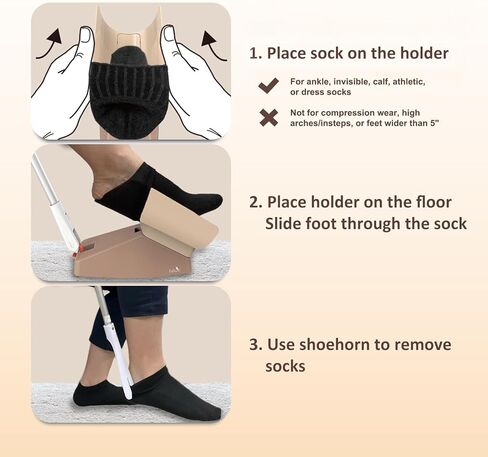 Fullicon easysox ، ALUMINIM Sock Horn Sock Aid ، جهاز مساعدة جورب لا ثني لكبار الرجال المسنين ، جهاز Safe Sock للمساعدة في وضع الجوارب ، Sock Puller Aid Easy On & Off (Beige) in Kuwait