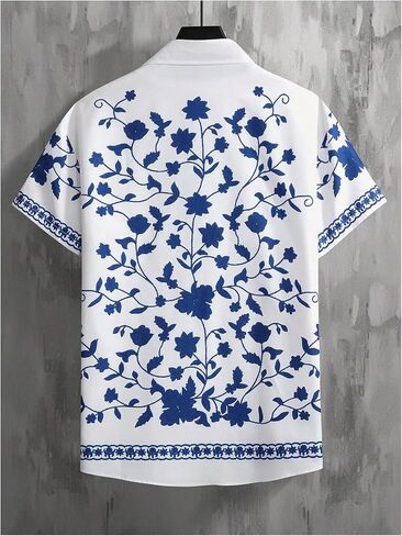 OYOANGLE Men's Floral Print Button Down Shirt Boho Short Sleeve Collar Vacation Holiday Tops in Saudi Arabia