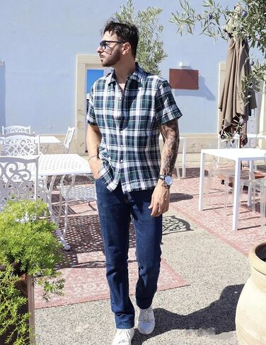 COOFANDY Mens Short Sleeve Button Down Shirt Plaid Button Up Shirts Casual 75% Cotton Work Shirts in Saudi Arabia