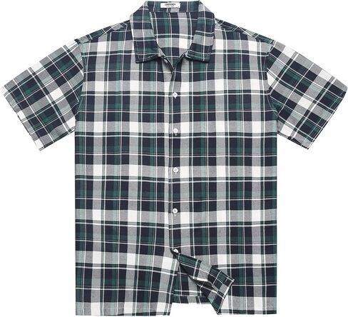 COOFANDY Mens Short Sleeve Button Down Shirt Plaid Button Up Shirts Casual 75% Cotton Work Shirts in Saudi Arabia
