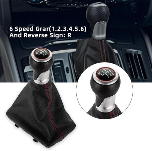 VBT 6-Speed/Shift Knob Replacement Kit for Audi – Leather Gear Shift Handle with Cover & Base, Compatible with Audi A4 S4 B8 A5 Q5 8K 8T 8R S Line 2007-2015(RED) in Kuwait