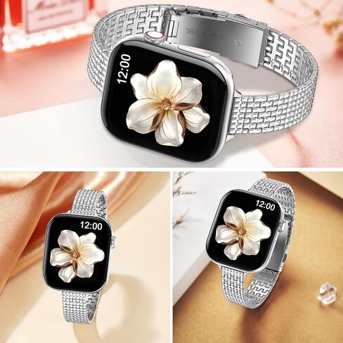 MioHHR Slim Metal Bands Compatible with Apple Watch Band 38mm 40mm 41mm 42mm(Series 10),Thin Stainless Steel Replacement Strap for Women iWatch Bands Series 9 8 7 6 5 4 SE 3 2 1,Silver in Kuwait