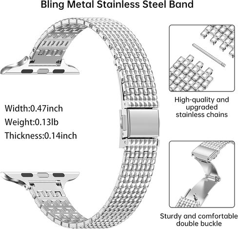 MioHHR Slim Metal Bands Compatible with Apple Watch Band 38mm 40mm 41mm 42mm(Series 10),Thin Stainless Steel Replacement Strap for Women iWatch Bands Series 9 8 7 6 5 4 SE 3 2 1,Silver in Kuwait