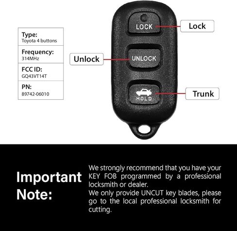 2 Keylessbest Replacement for 2005 2006 2007 2008 Toyota Camry Solara Matrix Sienna Corolla Pontiac Vibe Key Fob Remote Control GQ43VT14T 4 Buttons 314MHz in Saudi Arabia