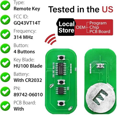 2 Keylessbest Replacement for 2005 2006 2007 2008 Toyota Camry Solara Matrix Sienna Corolla Pontiac Vibe Key Fob Remote Control GQ43VT14T 4 Buttons 314MHz in Saudi Arabia