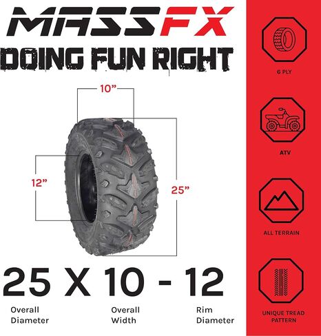 Massfx MK251012 ATV إطار واحد 25x10-12 الخلفية 6 Ply 1/2 "عمق المداس 25 × 10 × 12 in Kuwait